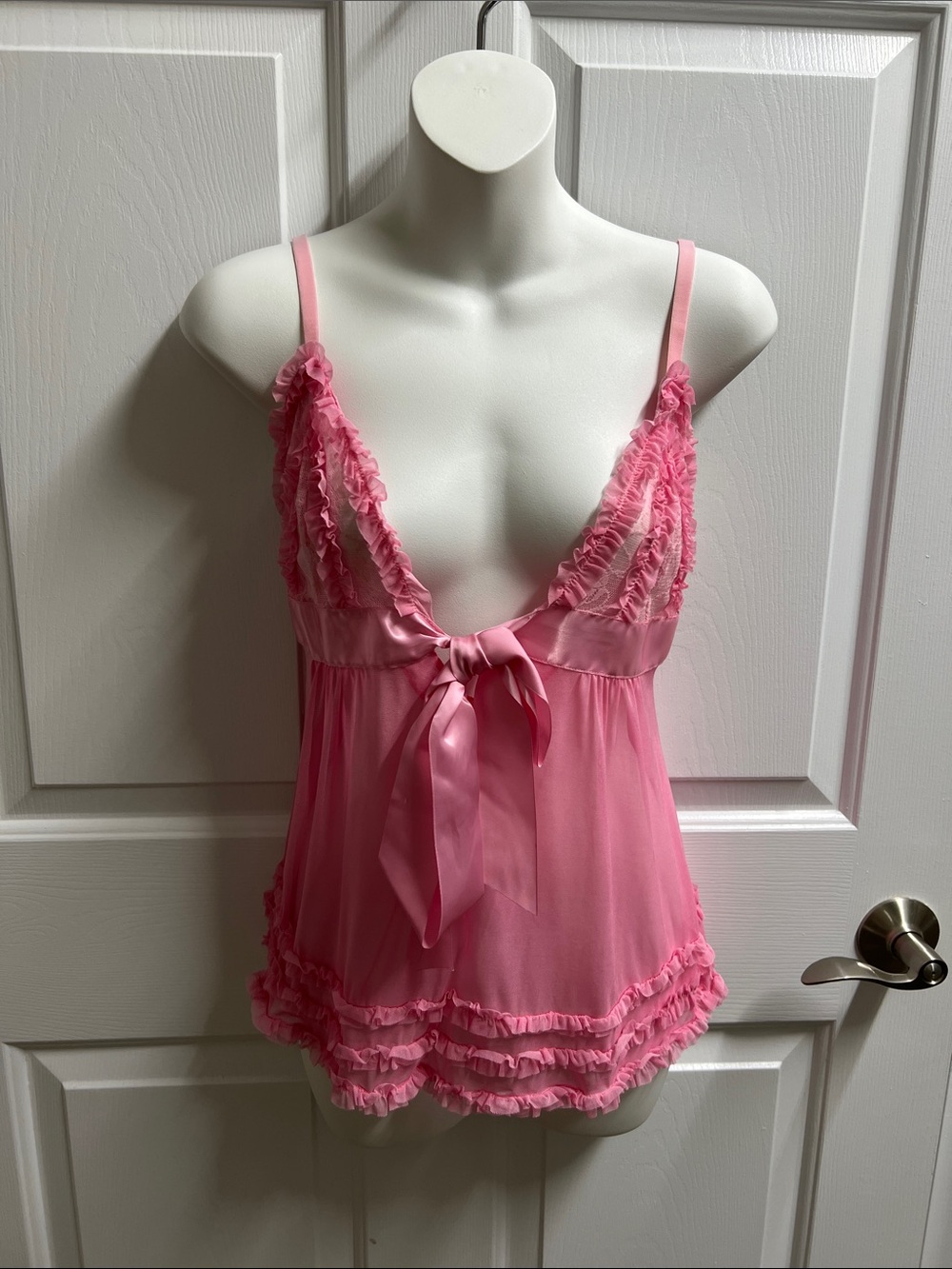 Victoria's Secret Pink Ruffle Trim Satin Tie Babydoll lingerie small S
